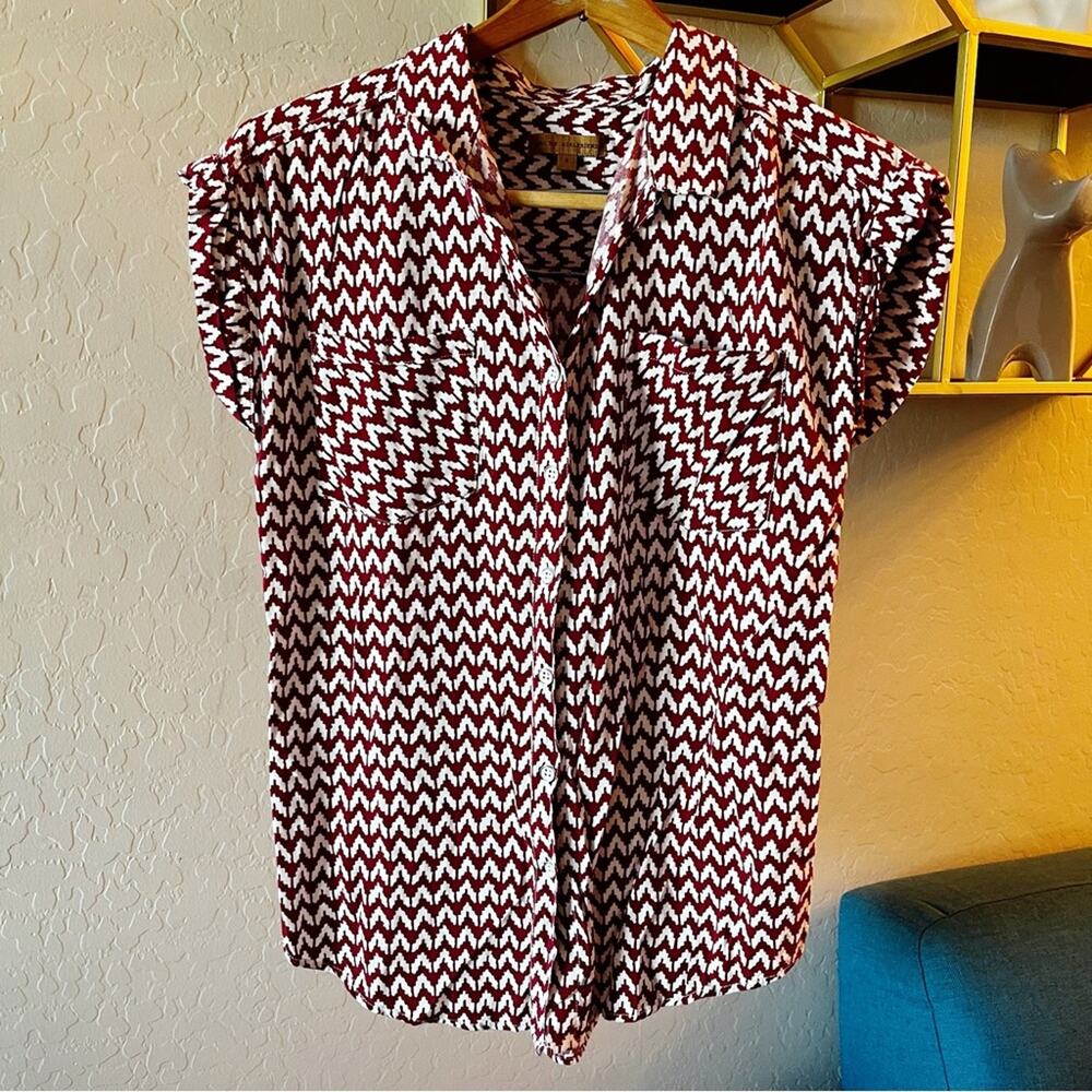JACHS Girlfriend red white short sleeve button down top womens size small S
